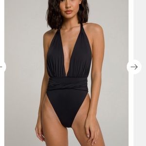 🌟NEW Good American waist clincher swimsuit plunge neck black xxl 5